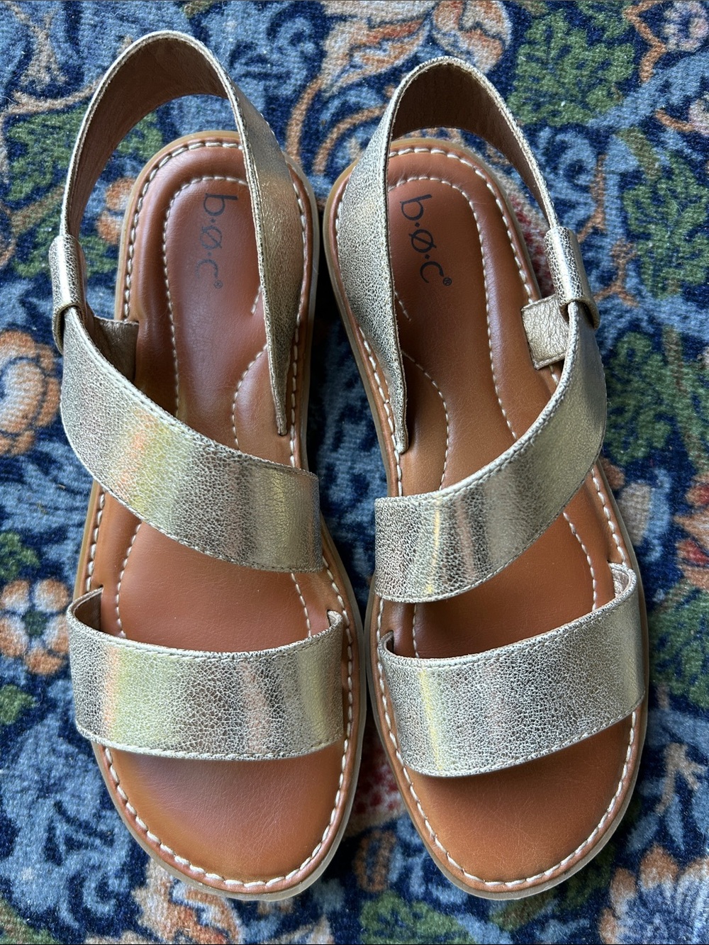 b.o.c. Metallic Gold Double Strap Slingback Sandals